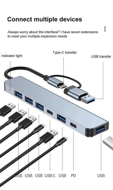 Hub  USB Multi-ports 7 en 1